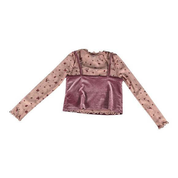 Old Navy 2-In-1 Velvet Cami and Printed Sheer Top For Girls Size Small 6-7 - Picture 2 of 5